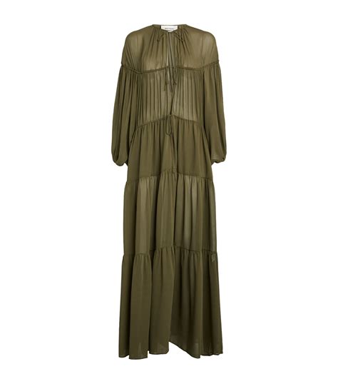 Womens Matteau Green Silk Voluminous Tiered Maxi Dress Harrods Uk