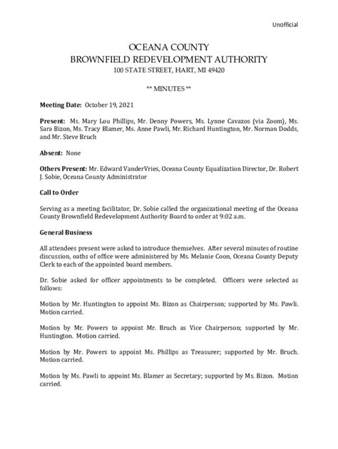 Fillable Online Oceana Mi Oceana County Brownfield Redevelopment