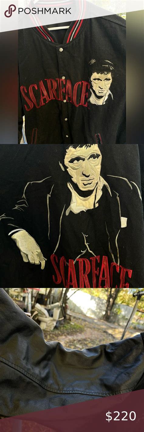 Rare Vintage S Jh Design Leather Wool Scarface Jacket Men S Xl Red