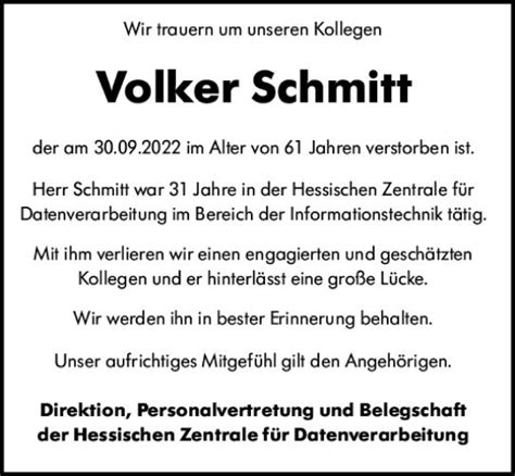 Traueranzeigen Von Volker Schmitt Vrm Trauer De