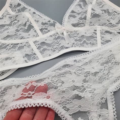 Bridal Lace White Wedding Lace Lingerie Set Sheer Thong Sheer Etsy