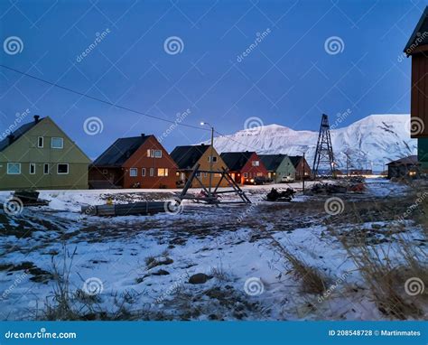 Colorful Houses in Longyearbyen Town in the Polar Night Noon Stock ...