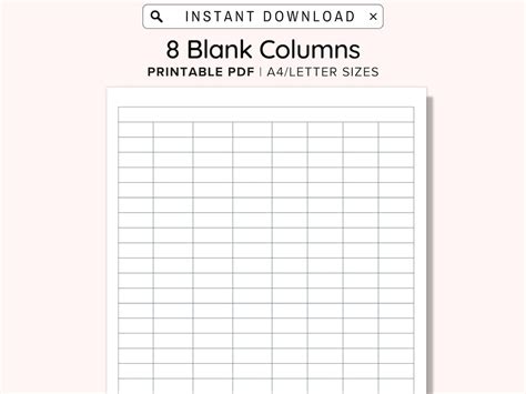 Blank Columns Chart Text Input Print And Write Printable Digital