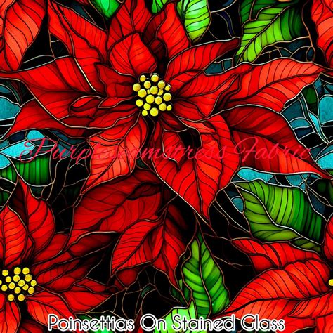 Poinsettias On Stained Glass Cotton Lycra Purpleseamstress Fabric