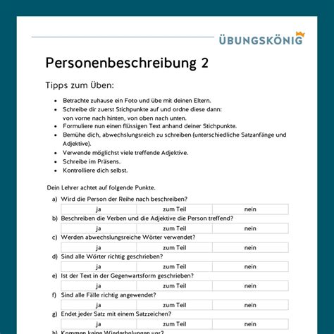 Königspaket Personenbeschreibung Deutsch Mittelschule