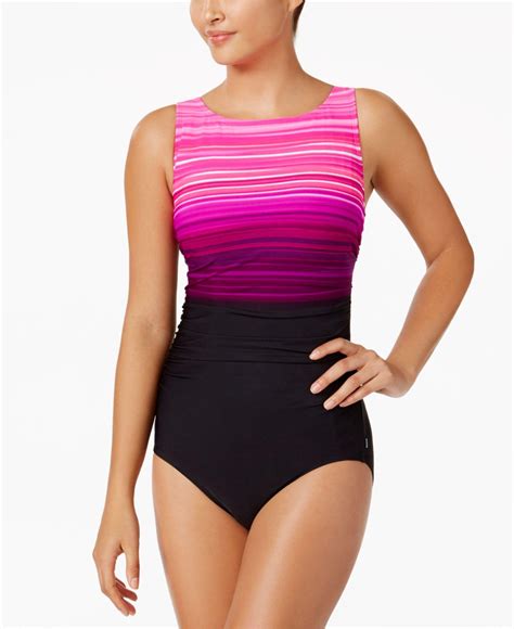 Reebok Desert Rays High Neck Active One Piece Swimsuit In Pink Lyst