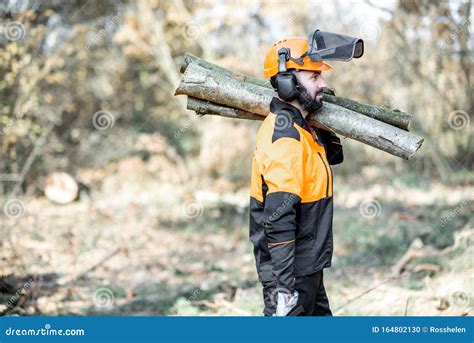 Professioneller Holzf Ller Im Wald Stockfoto Bild Von Kleidung