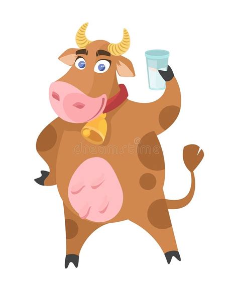 Funny Cow Mascot Holding Glass of Milk Vector Icon Stock Vector ...