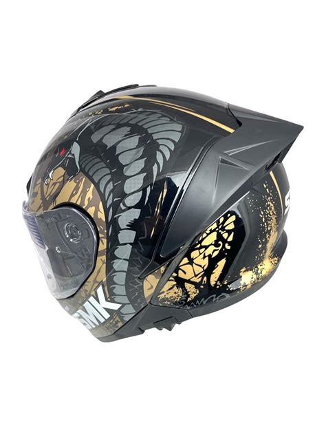 Casco Integral Marca SMK Typhoon Reptile Decorado NEGRO Dorado Brillo