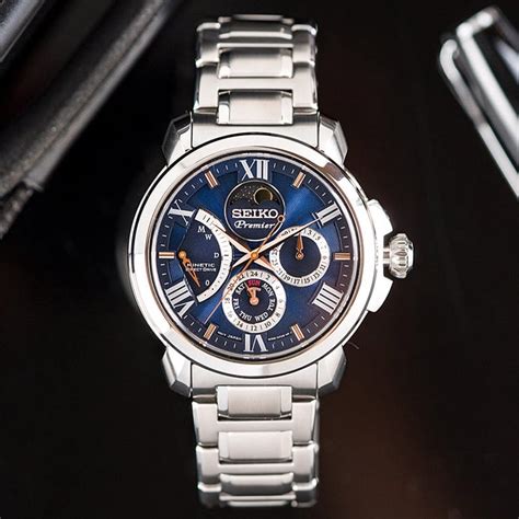 Seiko Premier SRX017P1 Kinetic Direct Drive Moonphase Blue Dial