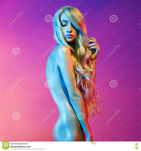 Nude Blonde In Colorful Light Stock Image Image Of Bright Intim 78202055