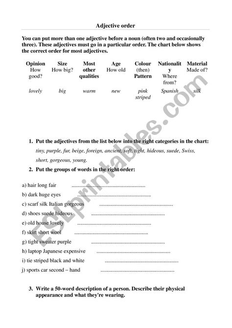 Adjective Order Esl Worksheet By Saporek