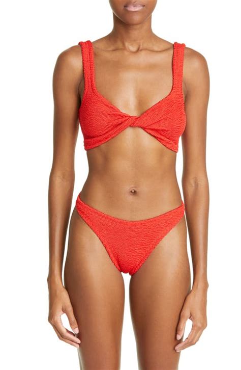 Hunza G Jean Crinkle Twist Two Piece Swimsuit In Red Modesens