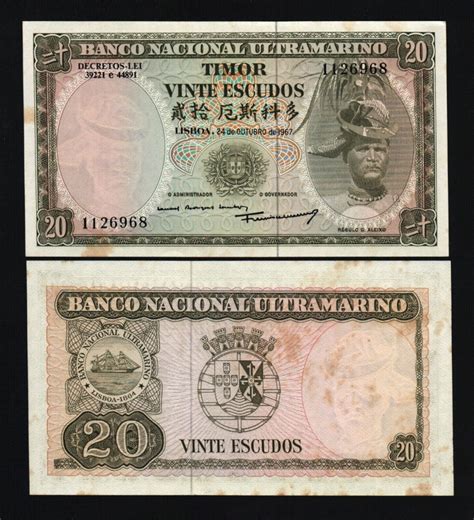 East Timor LESTE 20 ESCUDOS P-26 1967 SHIP UNC (Foxing) CURRENCY