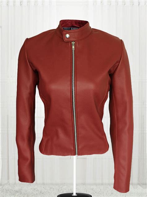 Women Maroon Color Leather Jacket Stars Jackets