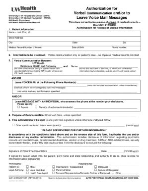 Fillable Online Authorization For Verbal Communication V Dt