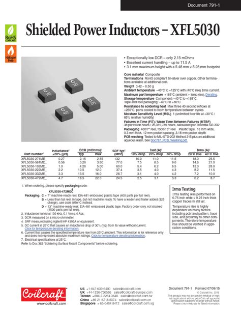 Xfl Me Datasheet Shielded Power Inductors