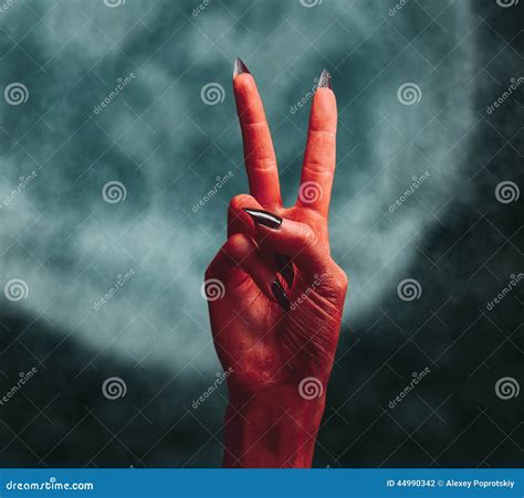 Devil Hand With Peace Hand Sign Stock Photo Image Of Gesture Closeup