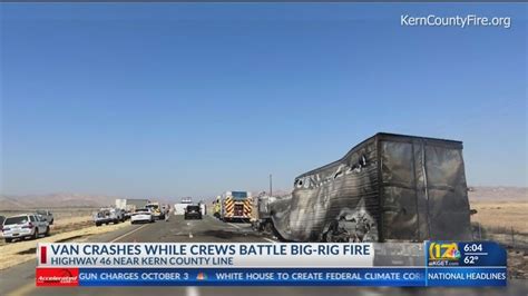 Van Crashes While Crews Battle Big Rig Fire Youtube