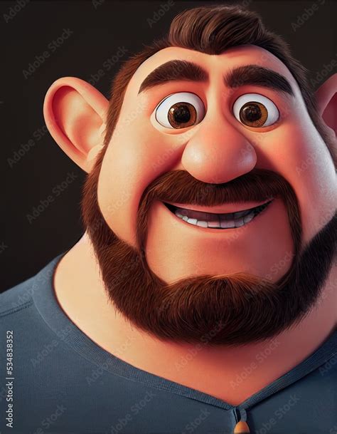 Happy Face Bearded Lumberjack Protruding Ears Cartoon Big Eyed Close Up Portrait Animated