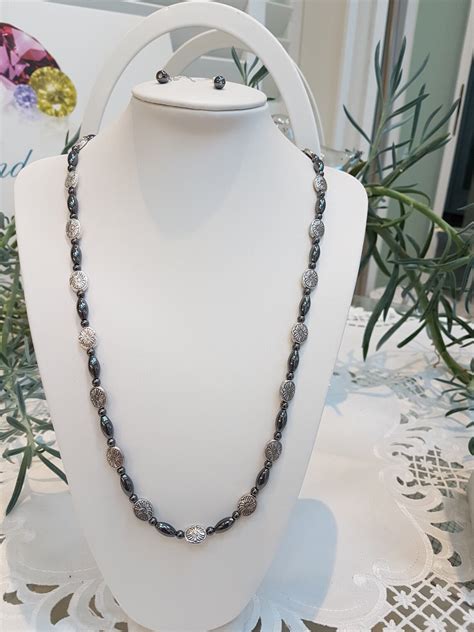 Hematite Iron Ore Necklace With Matching Drop Earrings Etsy