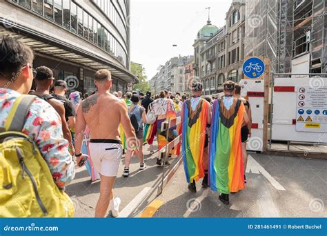People At The Gay Pride Demonstration Are Walking Through The City In Zurich In Switzerland