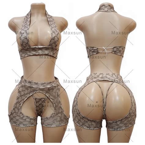 Maxsun Exotic Dance Wear Stripper Outfit Designer Hot Girl Open Crotch Temptation Sexy Custom