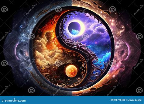 Yin Yang Symbol Filled With Clouds Of Purple Blue And Orange Lighting