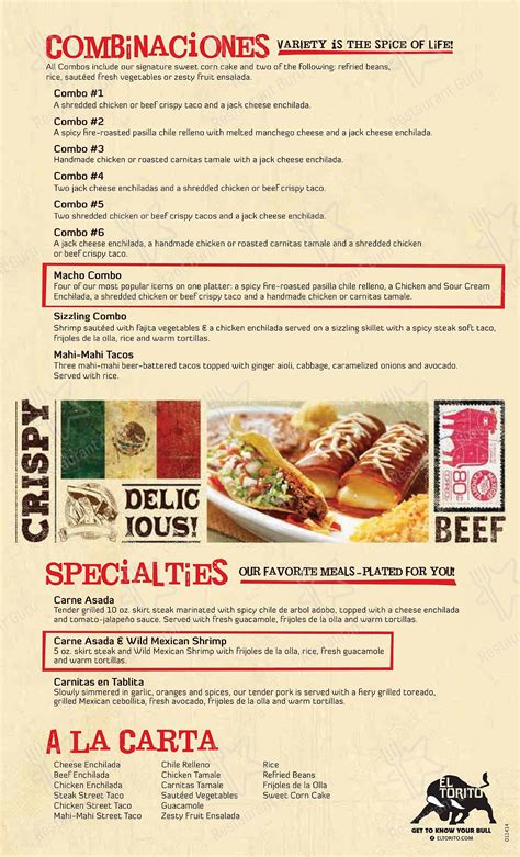 Menu at El Torito pub & bar, Corona, Griffin Way