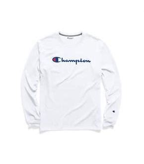 Champion Men S Classic Jersey Long Sleeve Tee Script Logo Spicylegs