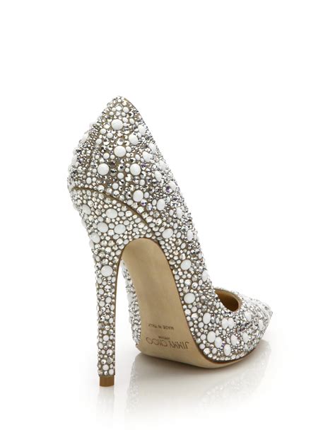 Jimmy choo Anouk 120 Crystal-embellished Suede Pumps in White | Lyst