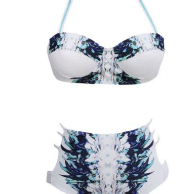 White Print High Waist Hollow Two Piece Bikini On Luulla