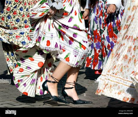 Romanian Gypsy women dance wearing traditional outfits at an exhibition ...