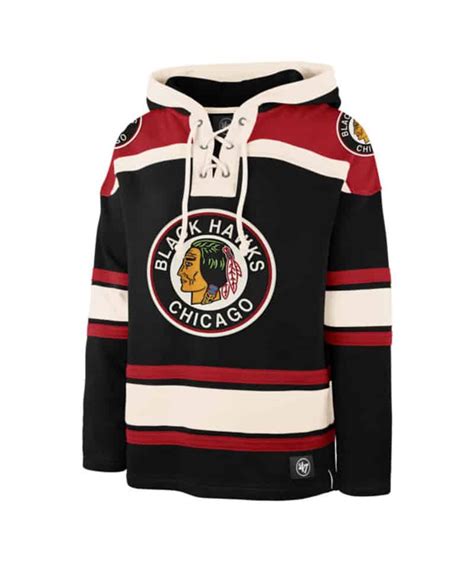 Chicago Blackhawks Mens 47 Brand Vintage Black Pullover Jersey Hoodie