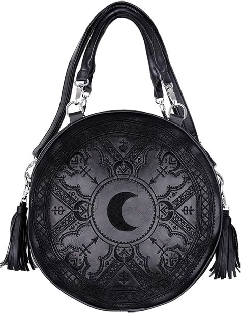 Restyle Henna Wicca Symbols Round Handbag Gothic Moon Faux Leather