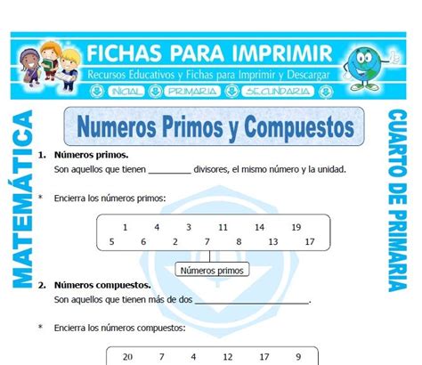 Numeros Primos Y Compuestos Cuarto De Primaria Fichas Para Imprimir