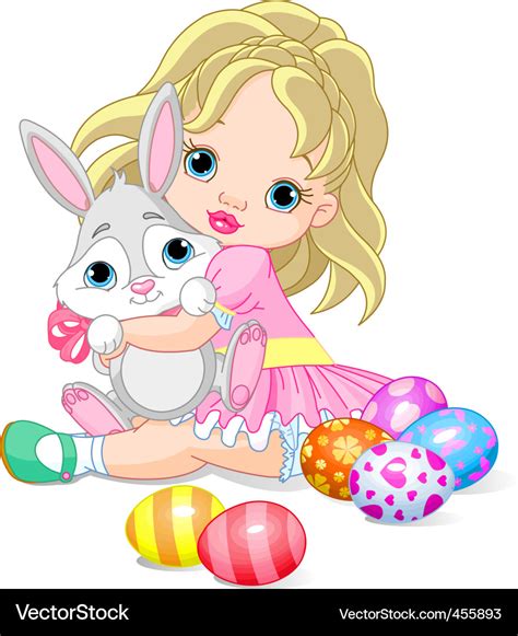 Little girl and easter bunny Royalty Free Vector Image