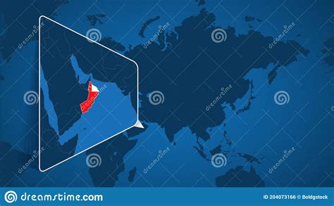 Plaats Van Oman Op De Wereldkaart Met Uitgebreide Dameskaart Met Vlag