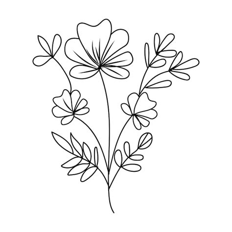 Un Dibujo Lineal De Flores Sobre Un Fondo Blanco Vector Premium