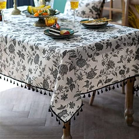 Bbset Cotton Linen Boho Geometric Square Tablecloth With