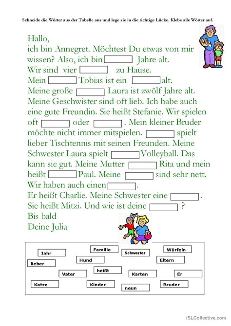 Familie Allgemeines Leseverst Ndnis Deutsch Daf Arbeitsbl Tter Pdf Doc