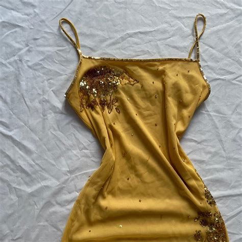 Vintage yellow golden embellished dress Vinatge... - Depop