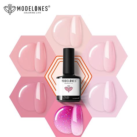 Jual Modelones Gel Nail Set Polish Warna Gel Pink Nude Polish Set Romantis Baby Pastel Pink