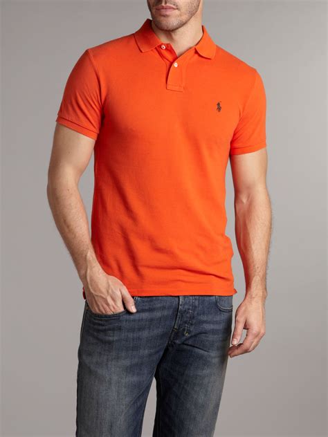 Polo ralph lauren Slim Fit Polo Shirt in Orange for Men | Lyst