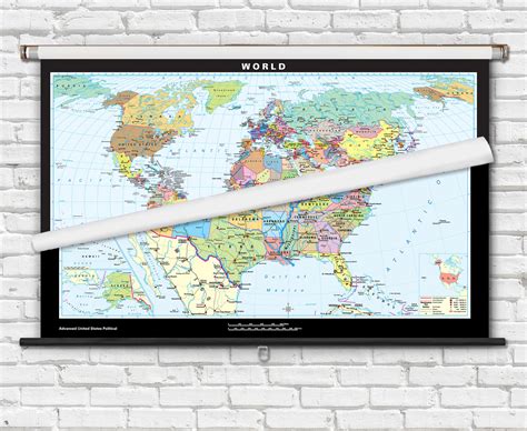 Us And World Classroom Pull Down Map Combos Laminated 2 Map Sets World Maps Online