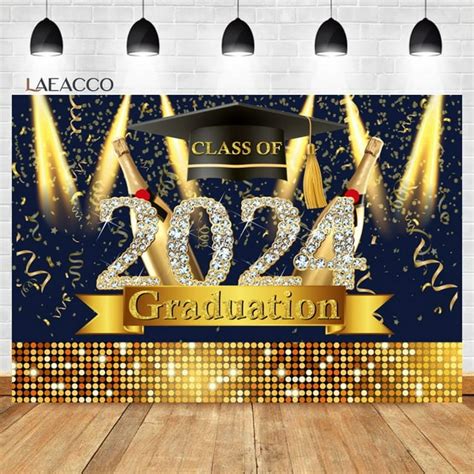 Black Gold Glitter Bokeh Balloon Graduation Party Background 2024