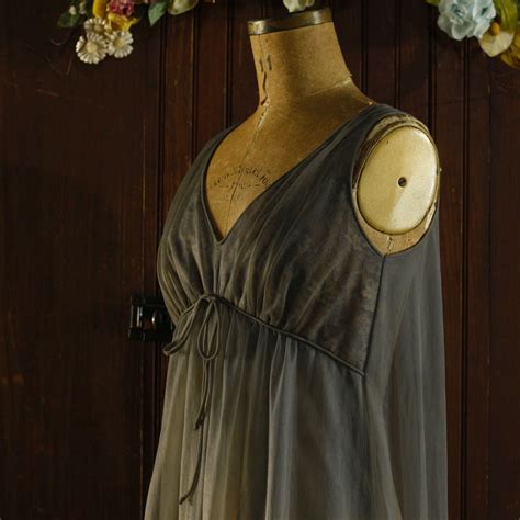 Graphite Gray Frothy Chiffon Nightgown Lingerie Sheer Bodice Babydoll Empire Waist Slip Dress 50