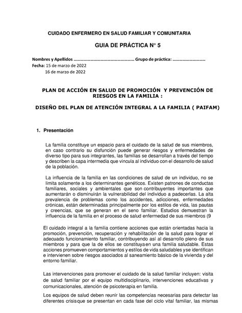 Tarea Guia 5 Plan De Atención Familiar Cuidado Enfermero En Salud Familiar Y Comunitaria