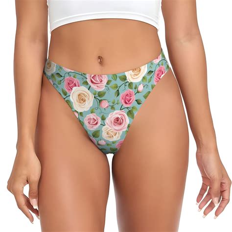 Bingfone Rose Flowers Print Seamless Women Underwear Thongs Low Rise