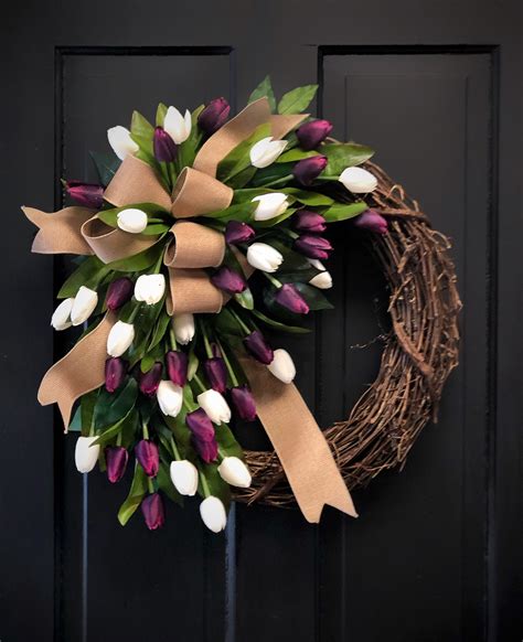 Wreaths For Front Door Tulip Wreath Spring Wreath For Front Etsy